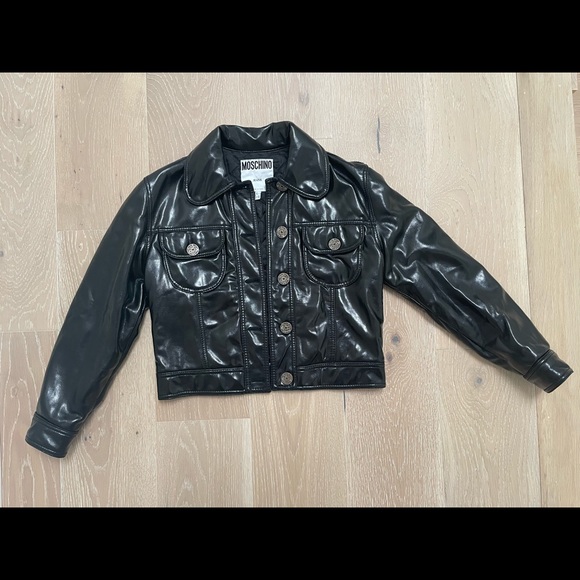 Vintage Moschino Black Quilted Moto Denim Style Patented Jacket UK 44 / US 10 - Picture 2 of 8